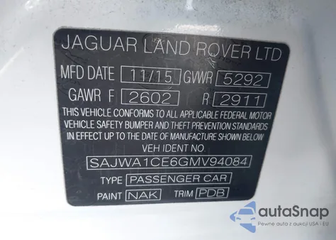 2016 Jaguar Xj Supercharged z USA, uszkodzony, nr VIN SAJWA1CE6GMV94084